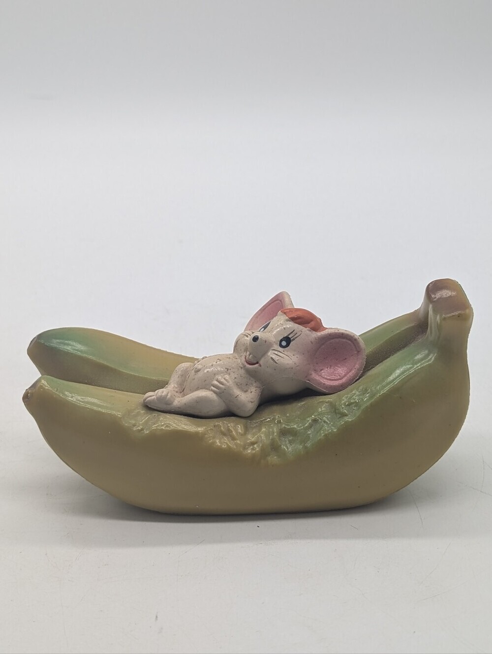 Vintage 1960s Kitsch Mouse on Banana Coin Bank Hong Kong Plastic Piggy Bank